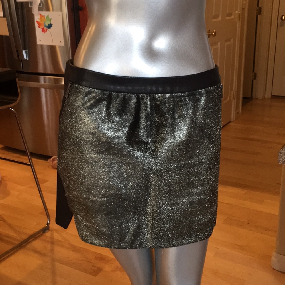 REBECCA MINKOFF | Leather Pony Hair Metallic Skirt